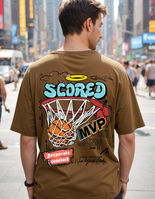 Smartees Printed Men Round Neck Brown T-Shirt