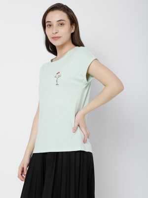 VERO MODA Solid Women Round Neck Green T-Shirt