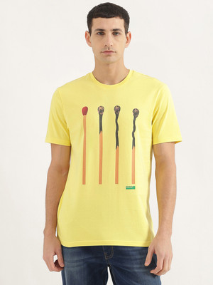 United Colors of Benetton Graphic Print Men Round Neck Yellow T-Shirt