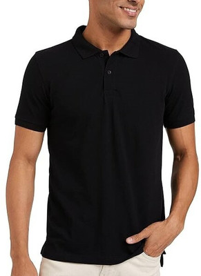 CKARFE Solid Men Polo Neck Black T-Shirt
