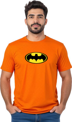 JEDFER Graphic Print, Superhero Men Round Neck Orange T-Shirt