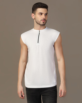 GEUM Solid Men Round Neck White T-Shirt