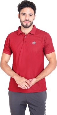 RiverHill Solid Men Polo Neck Maroon T-Shirt