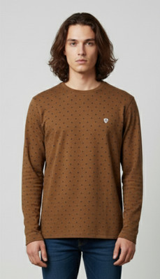 SAND PIPER Printed Men Round Neck Brown T-Shirt