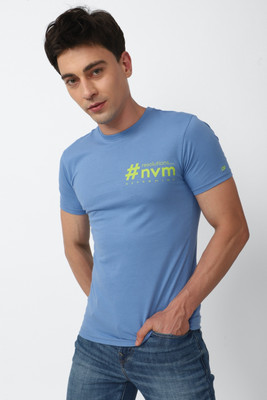 PETER ENGLAND Printed Men Round Neck Blue T-Shirt