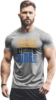 3colors Printed Men Round Neck Grey T-Shirt