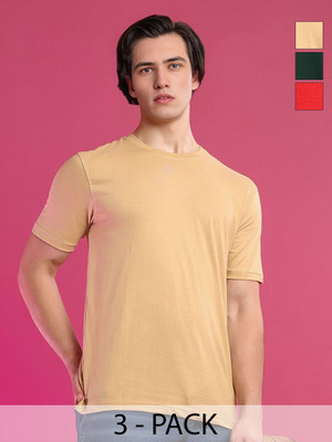 Moda Rapido Solid Men Round Neck Beige T-Shirt