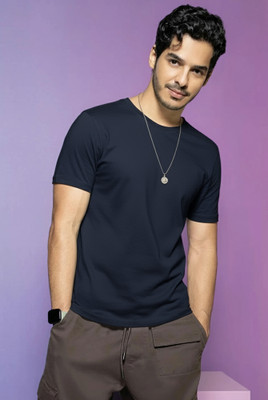 Jangoboy Solid Men Round Neck Dark Blue T-Shirt