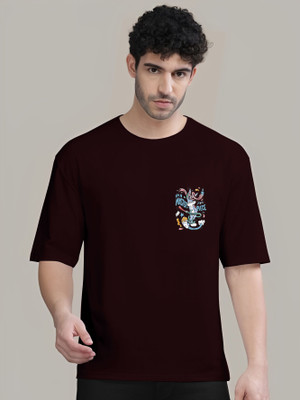 Clothy Trend Graphic Print Men Round Neck Maroon T-Shirt