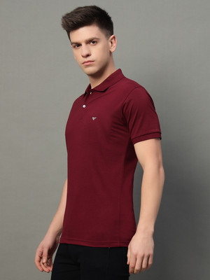 XYRIS Solid Men Polo Neck Maroon T-Shirt