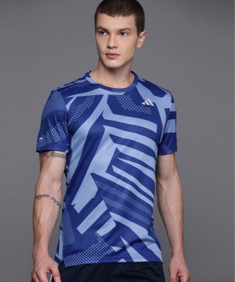 ADIDAS Printed Men Round Neck Blue T-Shirt