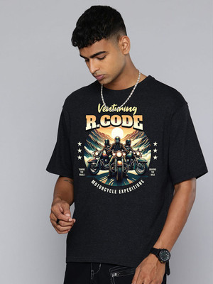 R.Code by The Roadster Life Co. Graphic Print Men Round Neck Grey T-Shirt