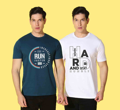 WOOSTRO Printed Men Round Neck Blue, White T-Shirt