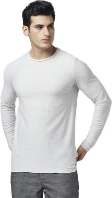 7 Alt by Pantaloons Solid Men Round Neck Grey T-Shirt