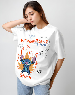 ALONE EAGLE Graphic Print Women Round Neck White T-Shirt