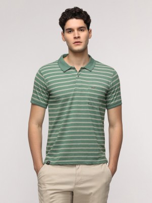 CROCODILE Striped Men Polo Neck Light Green T-Shirt