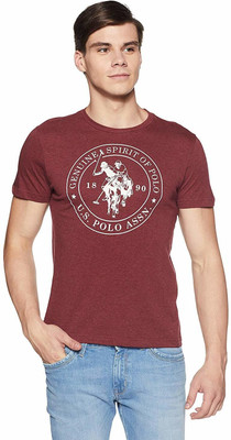 U.S. POLO ASSN. Printed Men Round Neck Maroon T-Shirt