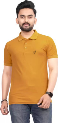 RARE COLLECION Printed Men Polo Neck Yellow T-Shirt