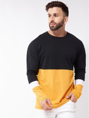 PAUSE Sport Solid Men Round Neck Yellow, Black T-Shirt