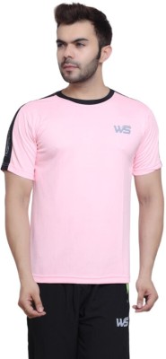 World Sports Solid Men Round Neck Pink, Black T-Shirt