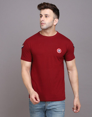 GEUM Printed Men Round Neck Maroon T-Shirt