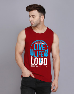 SLOWLORIS Printed Men Scoop Neck Maroon T-Shirt