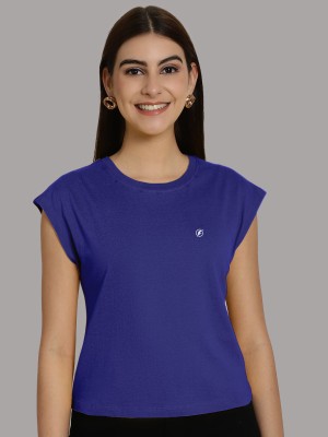 FRISKERS Solid Women Round Neck Blue T-Shirt