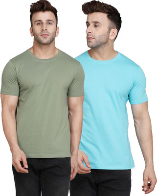 SLOWLORIS Solid Men Round Neck Multicolor T-Shirt