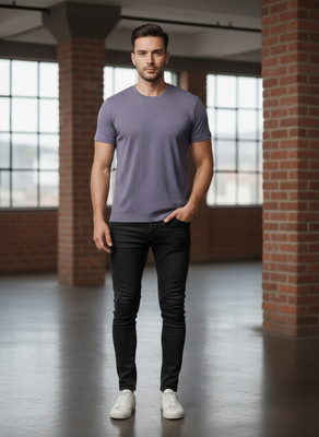 BANSII DHUN Solid Men Round Neck Purple T-Shirt