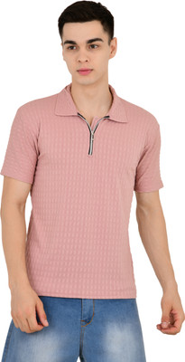 KEOTI Solid Men Polo Neck Pink T-Shirt