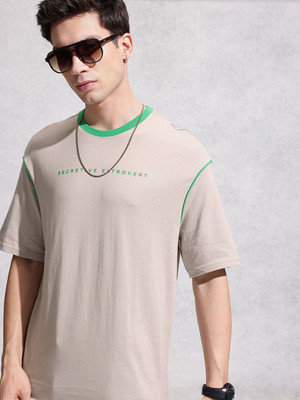 WROGN Solid Men Round Neck Grey T-Shirt