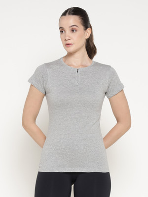 Ap'pulse Solid Women Round Neck Grey T-Shirt