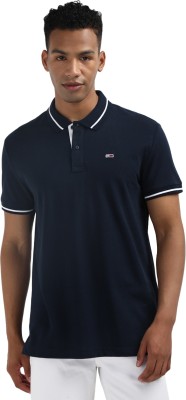 TOMMY HILFIGER Solid Men Polo Neck Navy Blue T-Shirt