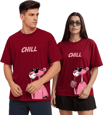 Twinny Zone Solid Couple Round Neck Maroon T-Shirt