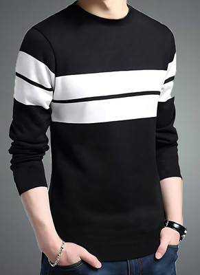 Autna Striped Men Round Neck Black T-Shirt