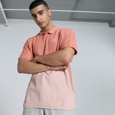 PUMA Solid Men Polo Neck Pink T-Shirt