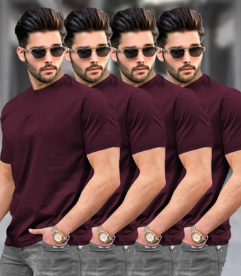 TRIPR Solid Men Round Neck Maroon T-Shirt