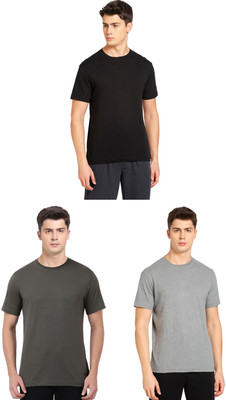JOCKEY Solid Men Round Neck Black, Dark Green, Grey T-Shirt