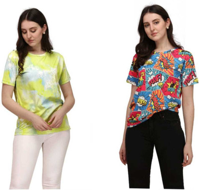 Apache Printed Women Round Neck Multicolor T-Shirt