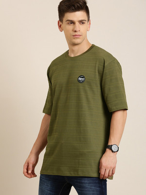 DIFFERENCE OF OPINION Solid Men Round Neck Green T-Shirt