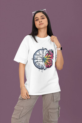 syom Graphic Print Women Round Neck White T-Shirt
