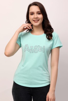 JAI MAA Solid Women Round Neck Light Blue T-Shirt