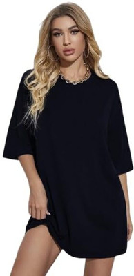 Lasmo Solid Women Round Neck Navy Blue T-Shirt