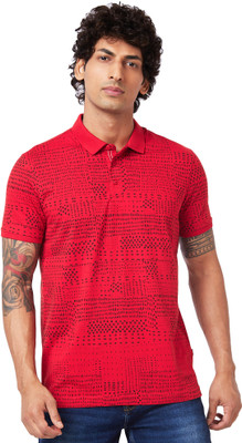Spykar Printed Men Polo Neck Orange T-Shirt