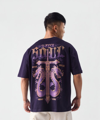 The Souled Store Graphic Print Men Round Neck Purple T-Shirt