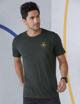 WROGN Solid Men Round Neck Green T-Shirt