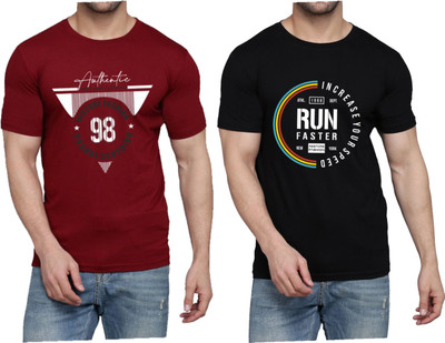WOOSTRO Typography Men Round Neck Maroon, Black T-Shirt