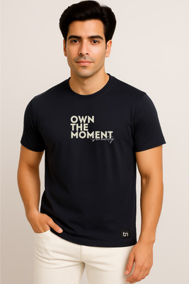 Tailorn Typography Men Round Neck Navy Blue T-Shirt