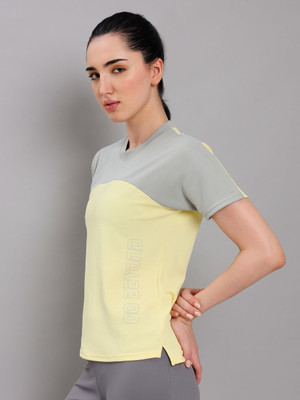 TECHNOSPORT Colorblock Women Round Neck Yellow T-Shirt
