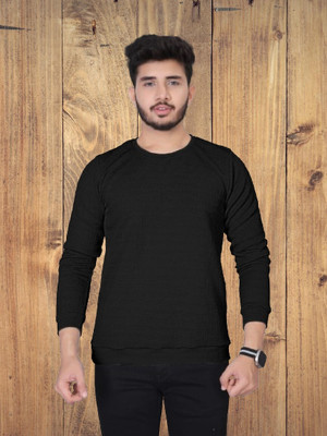 Krishna Designing Solid Men Round Neck Black T-Shirt